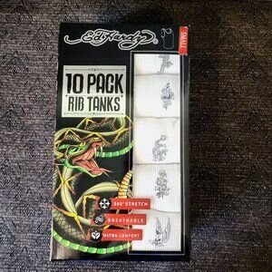 Ed Hardy 10-Pack Ultra Comfort Rib Tanks Small With Tattoo-Inspired Dragon Tiger